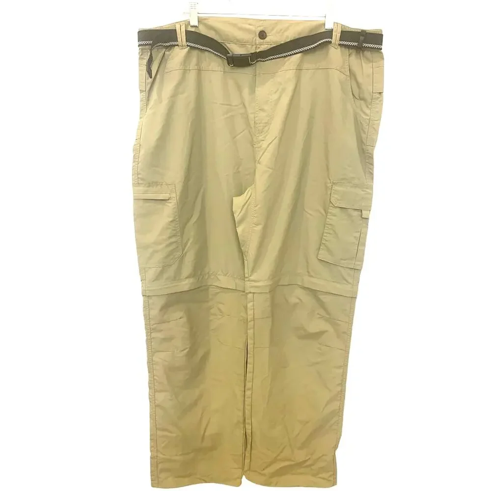 Mens Cargo Golf Pants 42/31 Green Utility Outdoor Elastic Waist Belt Zip Pocket